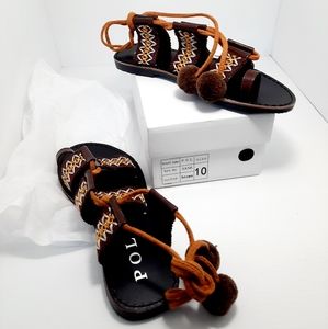 Bohemian Aztec Lace-up Flat Sandals By POL